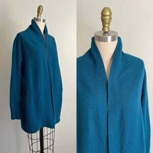 Cynthia Rowley 100% Cashmere Cardigan Sweater Small Peacock Blue Open Front Soft